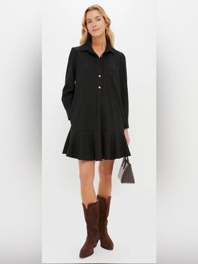 Tuckernuck Black Long-Sleeve Ruffle-Hem Mini Dress